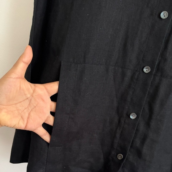 Real Clothes 100% Linen Black Hooded Button-Up Shirt | - Picture 7 of 11
